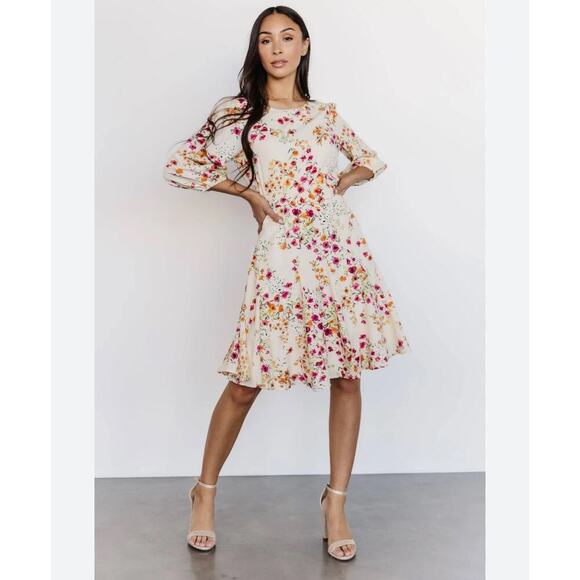 Baltic Born Mirabelle Flare Dress Cream Multi Floral - Picture 1 of 8